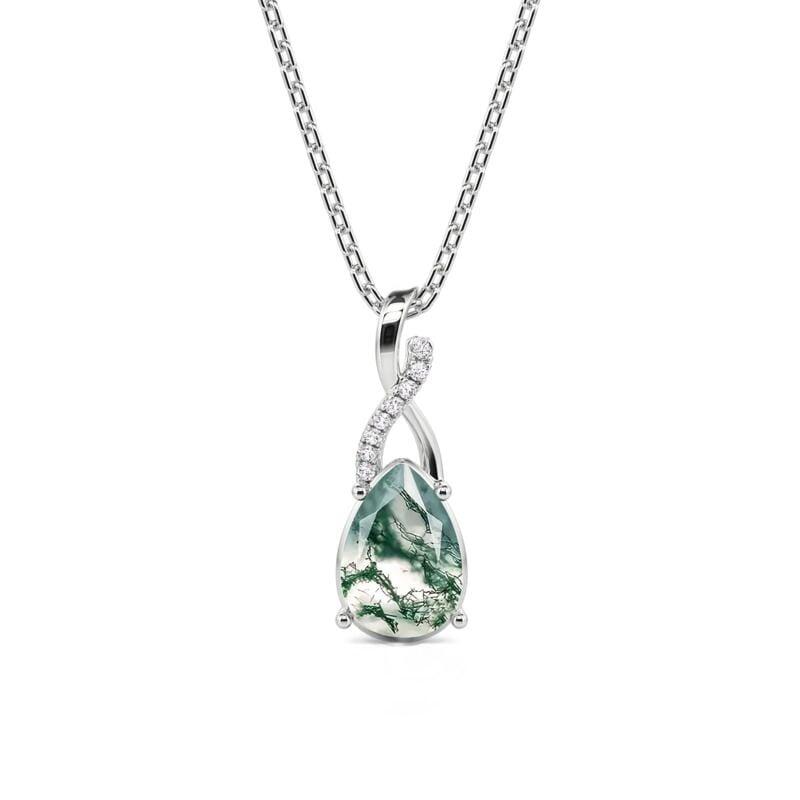 Twist Pear Cut Moss Agate Necklace Sterling Silver