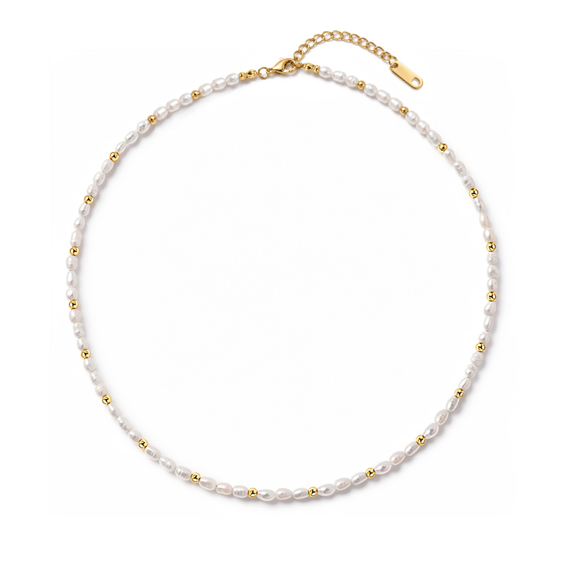 Everyday "Andy" Style Pearl Necklace with Gold Beads