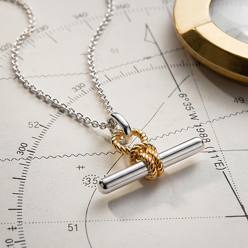 Juelvia Andy Style Two Tone Love Knot T-Bar Necklace