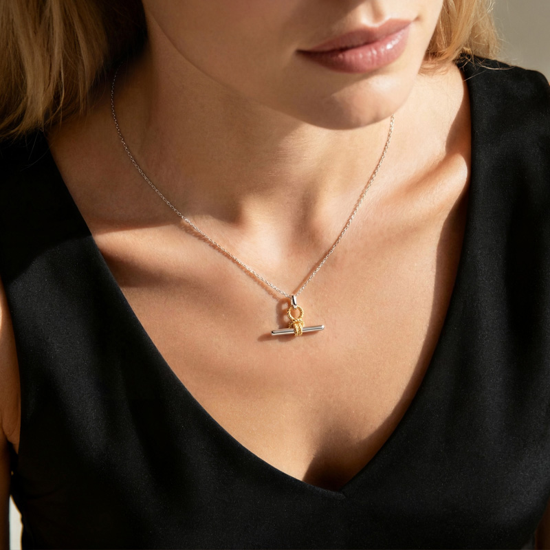 Juelvia Andy Style Two Tone Love Knot T-Bar Necklace