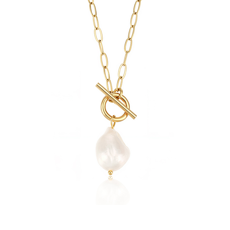 Everyday Paperclip Chain Baroque Pearl Toggle Necklace