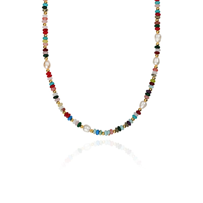 Everyday Vibrant Stone & Pearl Boho Choker Necklace