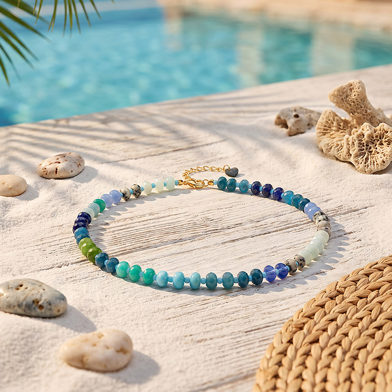 Juelvia Ocean Boho Colorful Beaded Necklace for Summer
