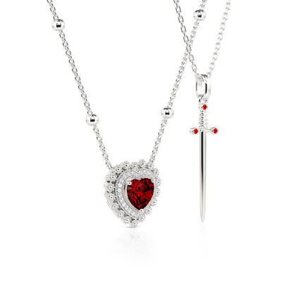 Juelvia Sword Couples Ruby Heart Necklace