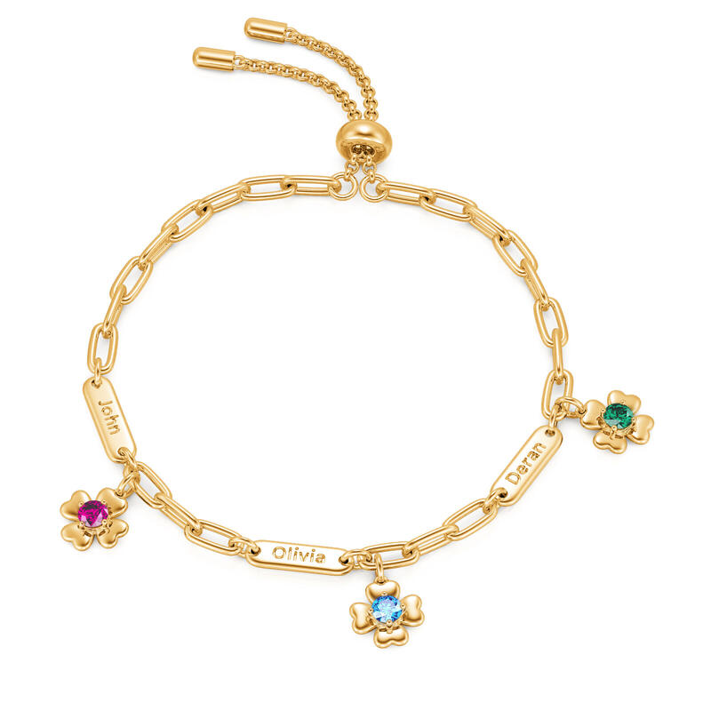 Custom Name Flower Birthstone Bracelet