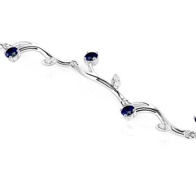 Juelvia Elegant Floral Leaf Bracelet with Sapphire Blue Stone