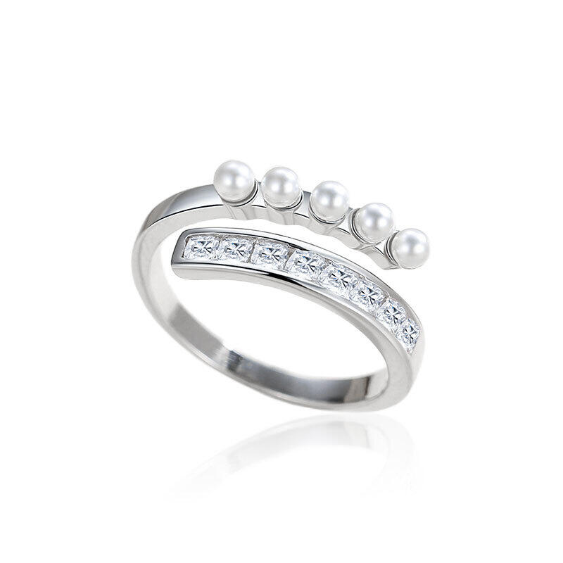 Juelvia "Glimmering Grace" Bypass Design Pearl Sterling Silver Open Ring