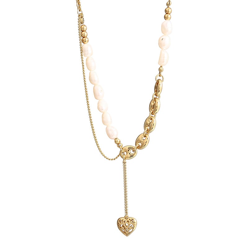 Heart-Shaped Pendant Baroque Pearl Copper Necklace