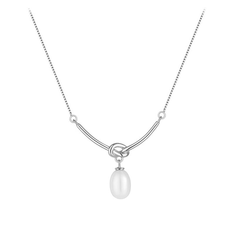 Simple Knot Design Pearl Sterling Silver Necklace