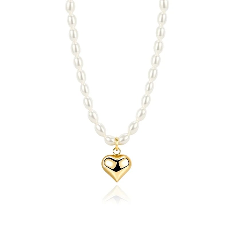 "Ethereal Beauty" Heart Pendant "Andy" Style White Pearl Necklace