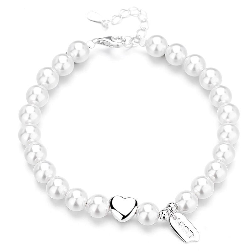 Heart Design White Pearl Sterling Silver Bracelet