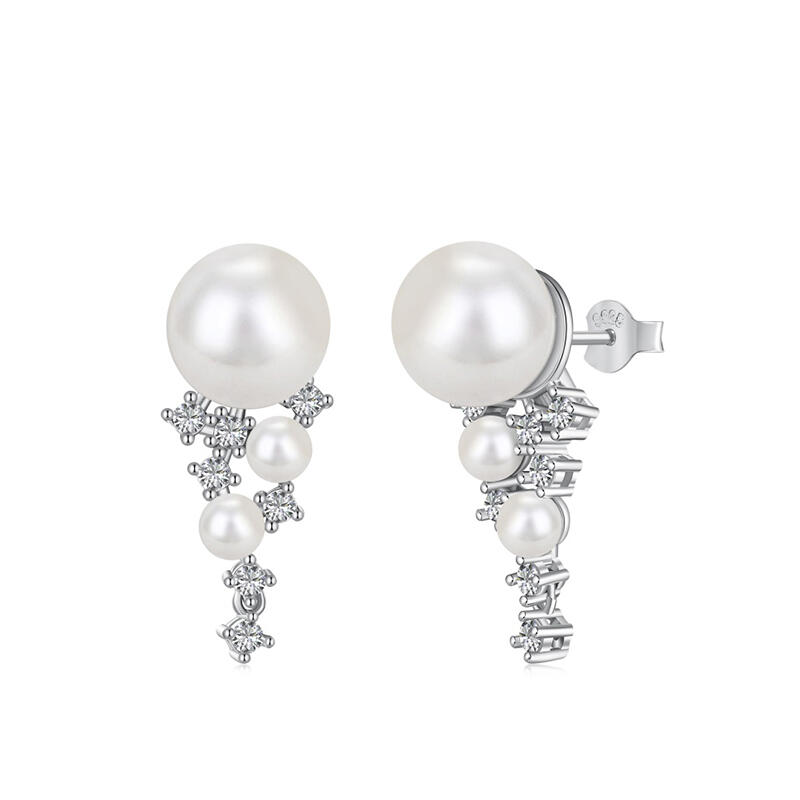 "Shimmer" Pearl Sterling Silver Drop Earrings