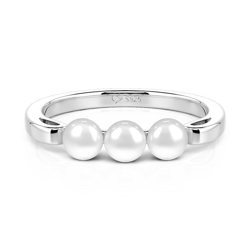 Simple Three-Pearl Wedding Band Sterling Silver