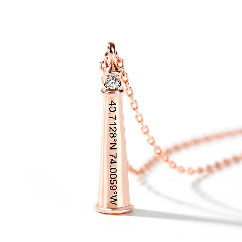 "Guiding Light" Lighthouse Design Round Cut Personalized Sterling Silver Necklace