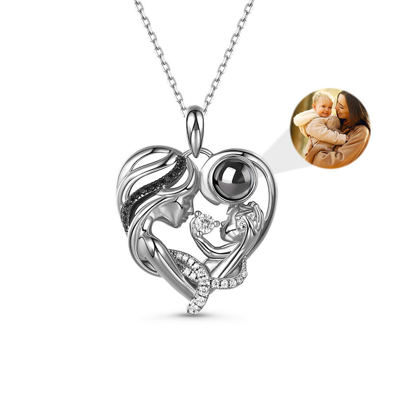 "Warmest Protection" Mom & Baby Heart Personalized Photo Projection Necklace
