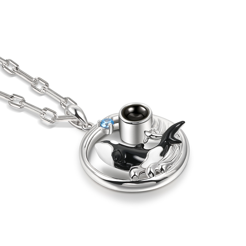 Juelvia Orca Whale Personalized Photo Projection Sterling Silver Necklace