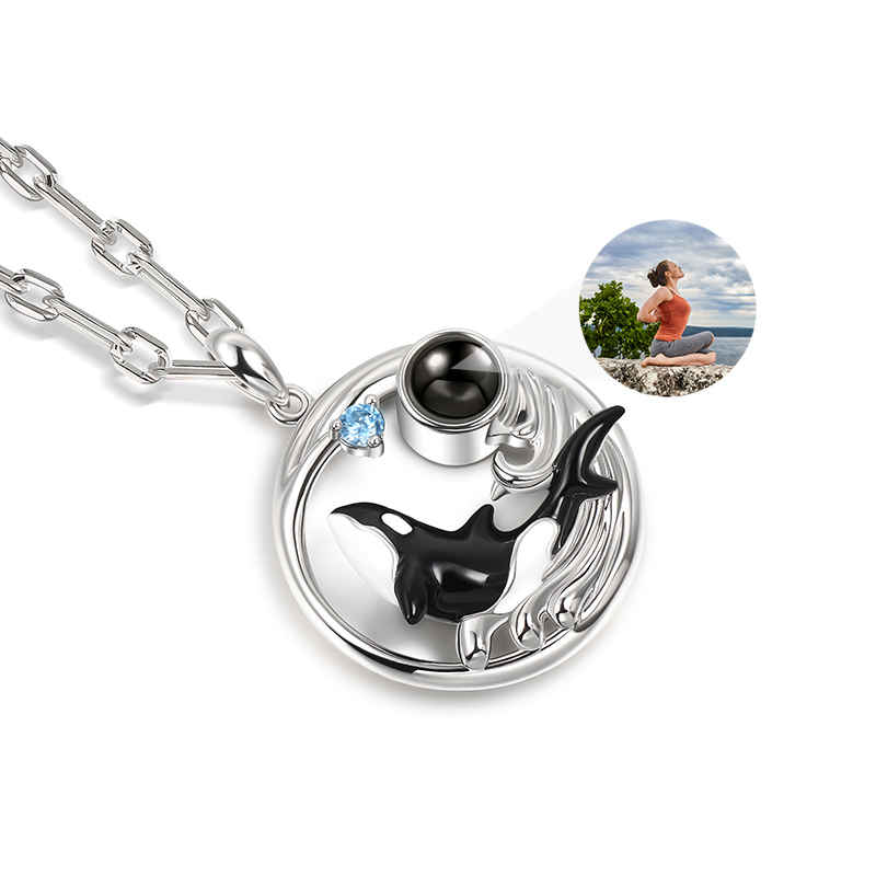 Juelvia Orca Whale Personalized Photo Projection Sterling Silver Necklace