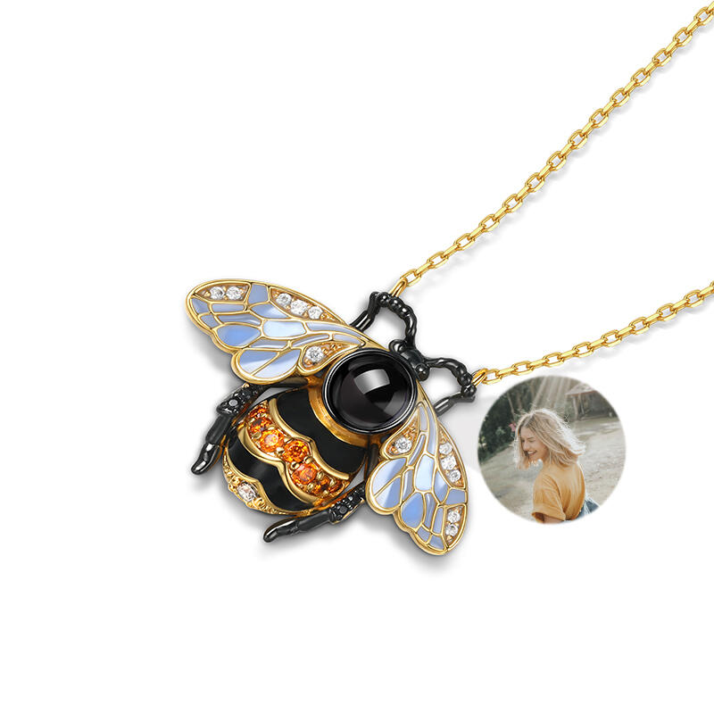 Juelvia "Honey Bee" Personalized Photo Projection Sterling Silver Necklace