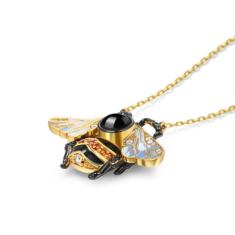 Juelvia "Honey Bee" Personalized Photo Projection Sterling Silver Necklace