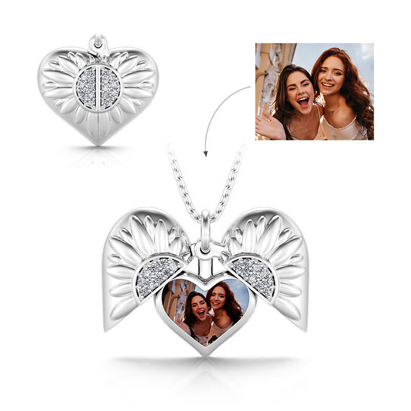 Sunflower Heart Personalized Photo Sterling Silver Locket Necklace
