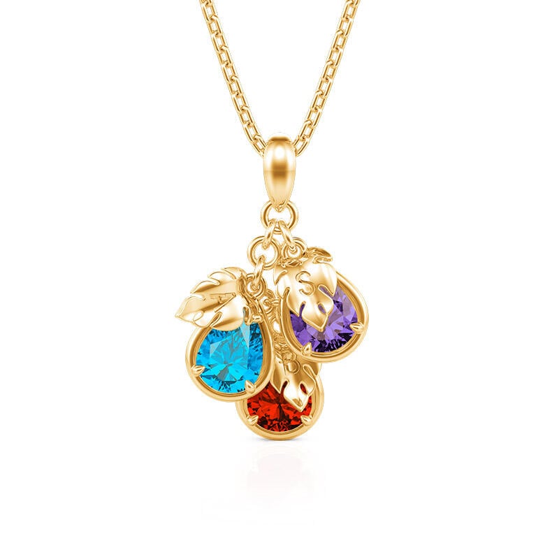 Simple Custom Pear Birthstone Initial Necklace with Leaf