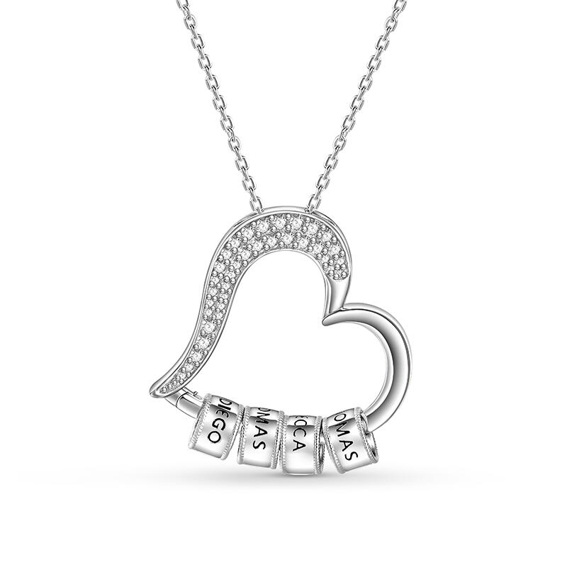 Family Name Custom Heart Necklace Hollow out Silver