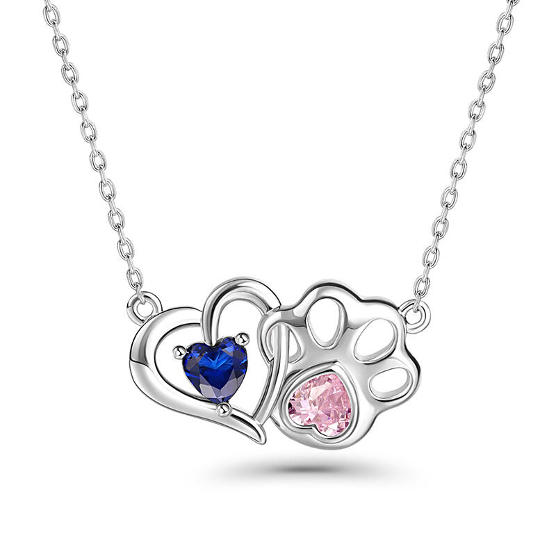Furry Friends Heart Personalized Birthstone Sterling Silver Necklace