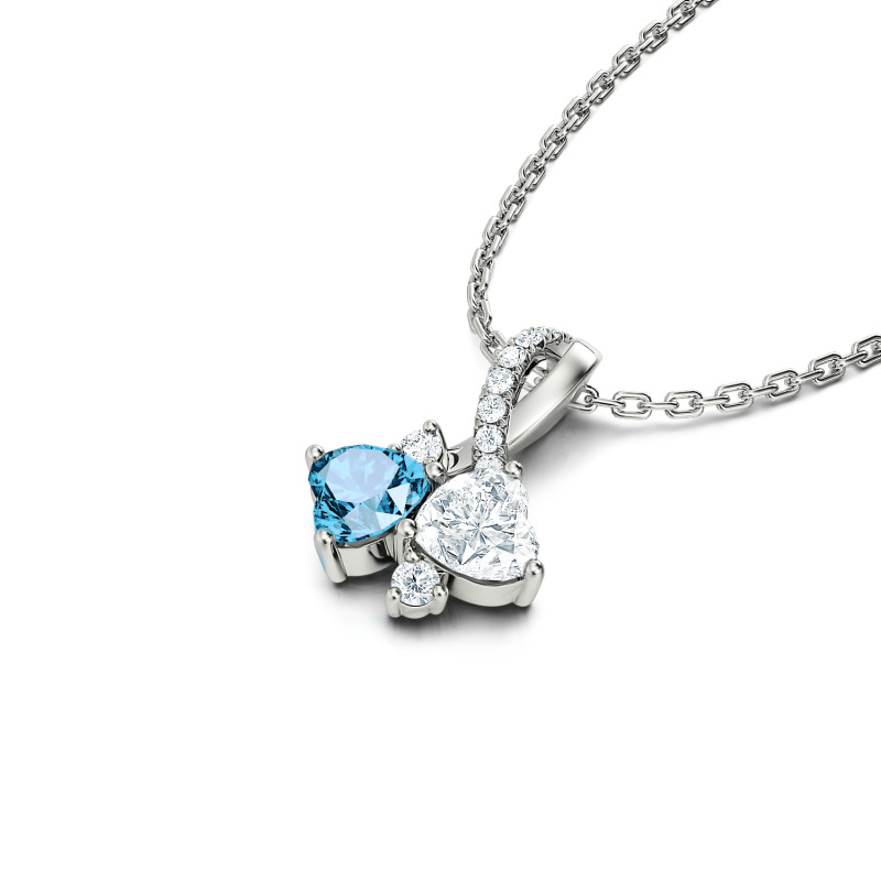 Juelvia "Heart to Heart" Two Stone Heart Cut Sterling Silver Necklace