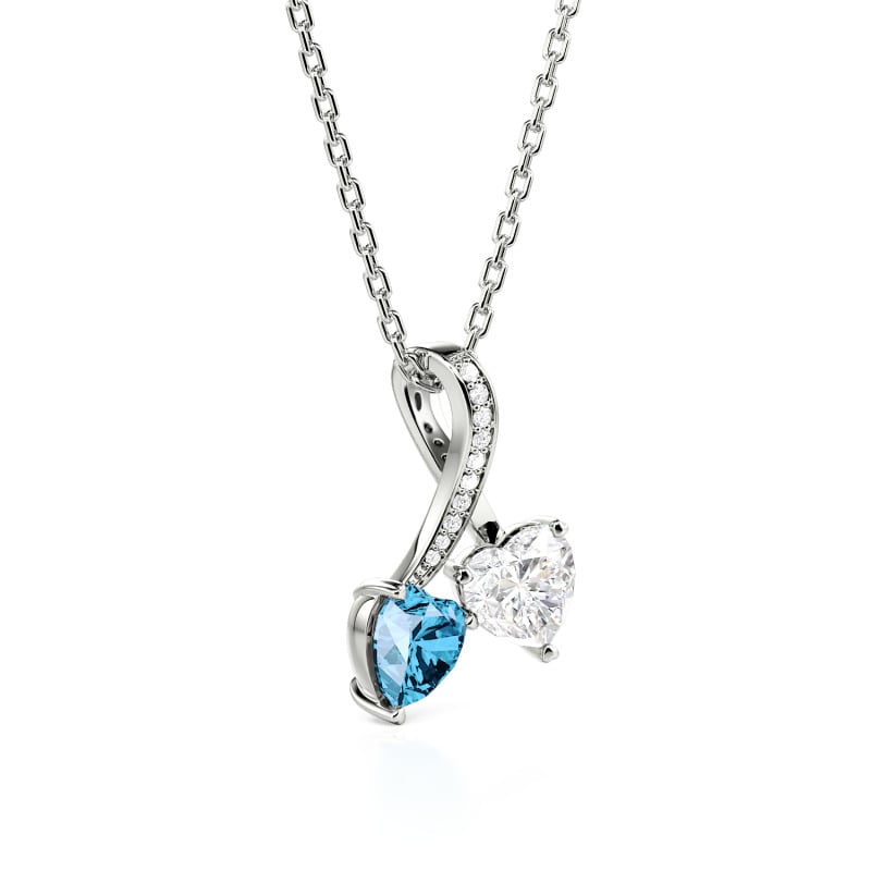 Juelvia "Entwined Hearts" Custom Heart Necklace Two Stone Twist