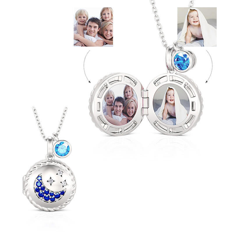 Star Moon Custom Photo Birthstone Necklace