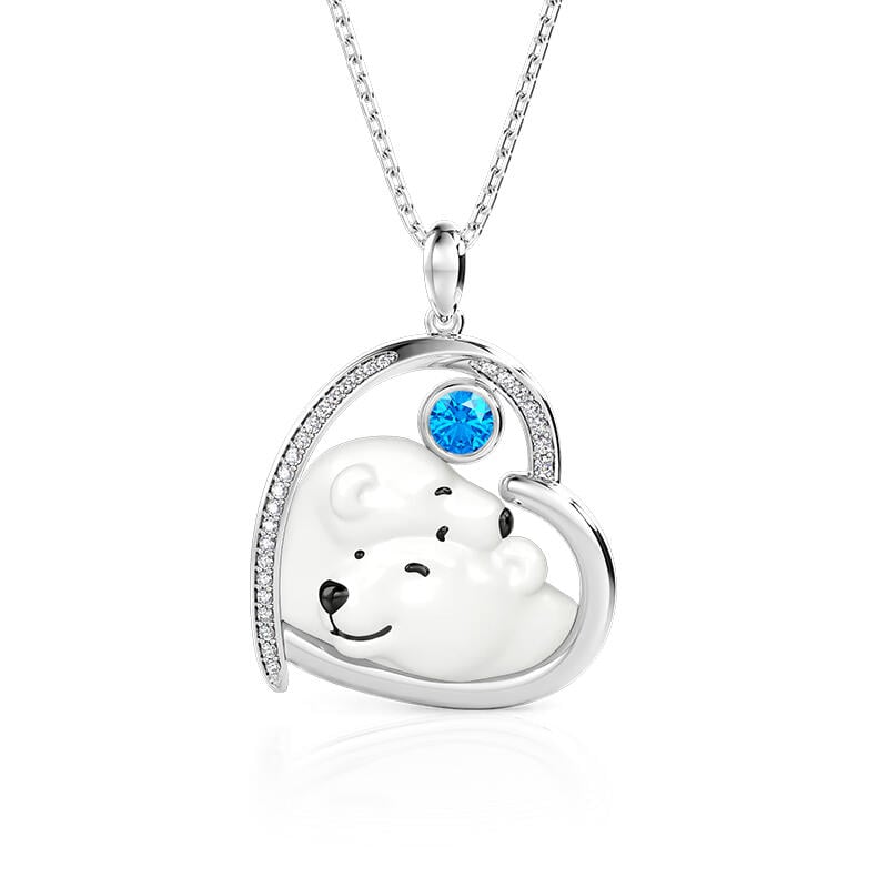 Custom Love Birthstone Necklace Embrace Polar Bear