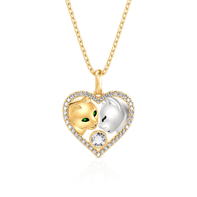 Snuggle Cat Custom Birthstone Necklace for Couple