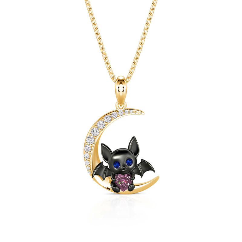 Moon Hugers Custom Heart Birthstone Bat Necklace