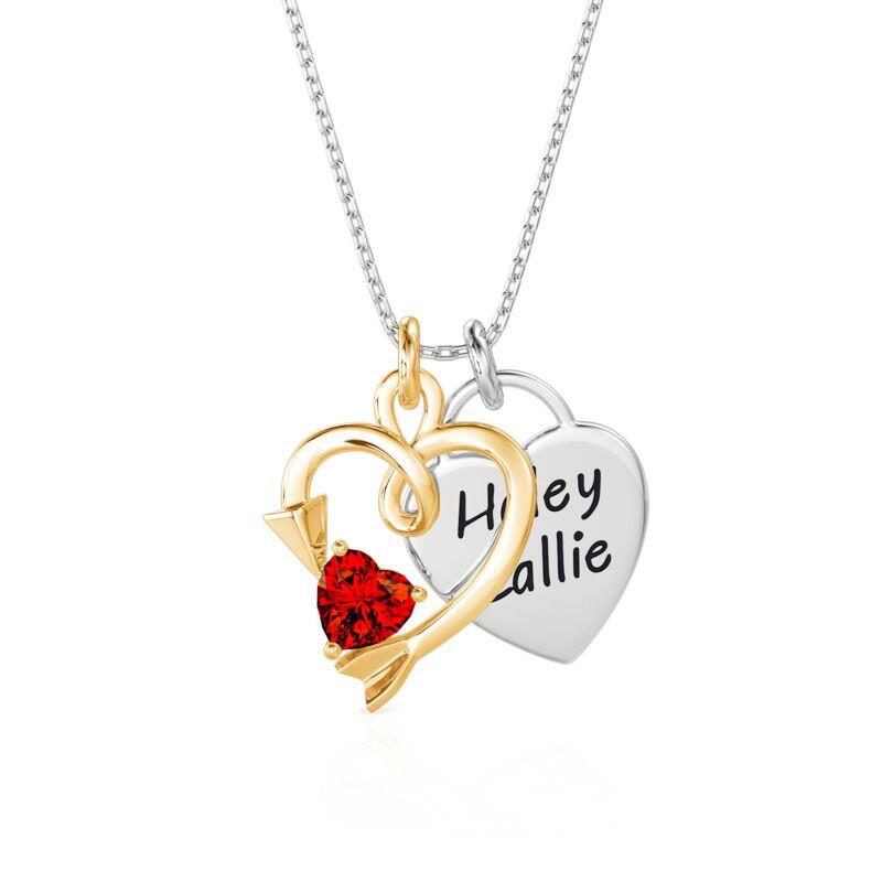 Custom Engraving Birthstone Cupid's Arrow Heart Necklace