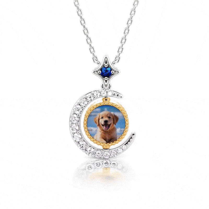 Star and Moon Custom Photo Necklace Rotatable Double Sided