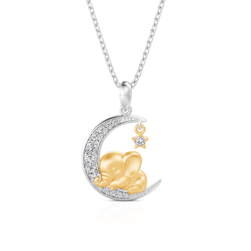 Luna Astra Custom Birthstone Elephant Moon and Star Necklace