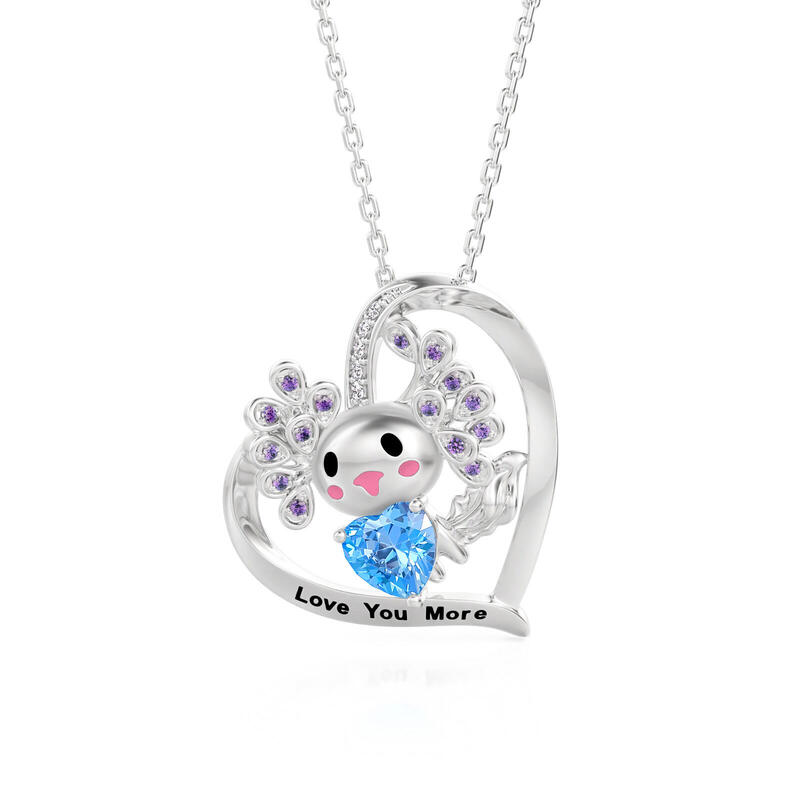 Hug Me Axolotl Custom Birthstone Necklace