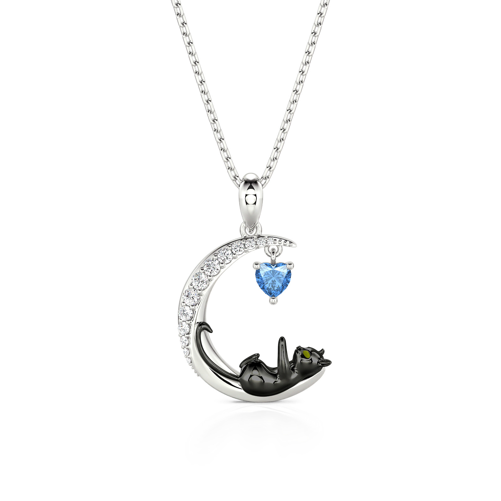 Moon Huggers Custom Birthstone Cat Necklace