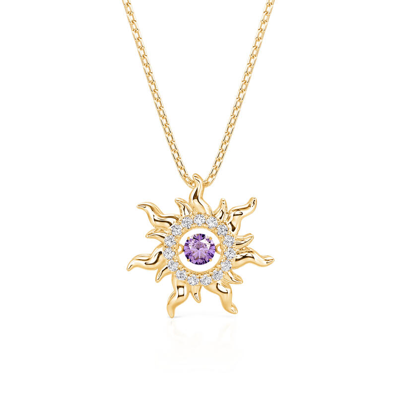 Custom Dancing Birthstone Sun Necklace Sterling Silver
