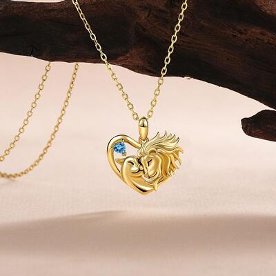 Juelvia Custom Whisper Lion Necklace with Heart Birthstone