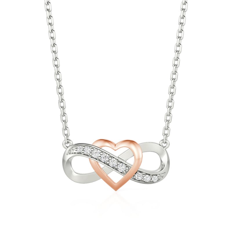Custom Two Tone Infinity Heart Necklace Sterling Silver