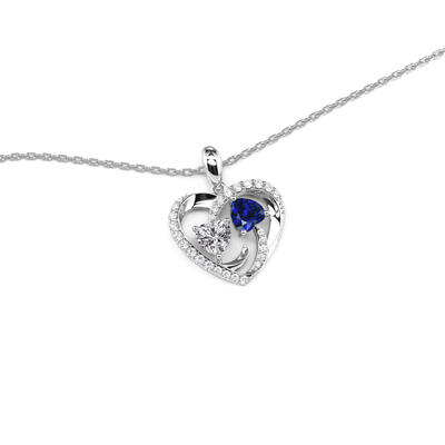 Juelvia Ocean Heart Custom Double Heart Birthstone Necklace