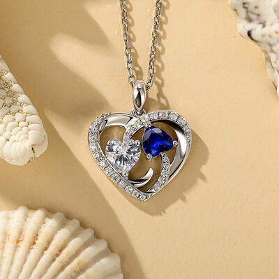 Juelvia Ocean Heart Custom Double Heart Birthstone Necklace