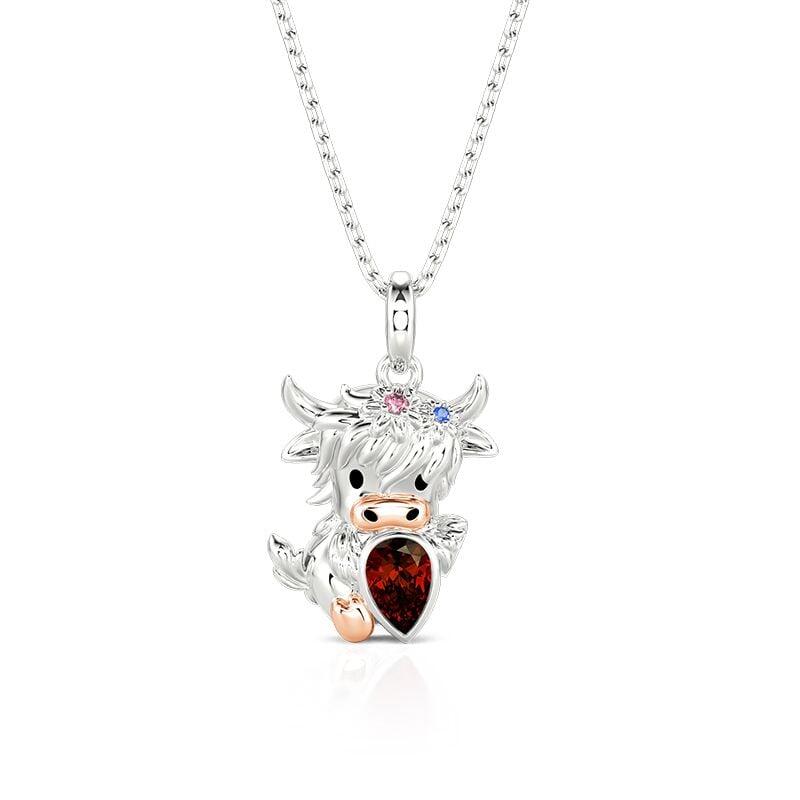 Custom Magnetic Highland Cow Necklace with Birthstone