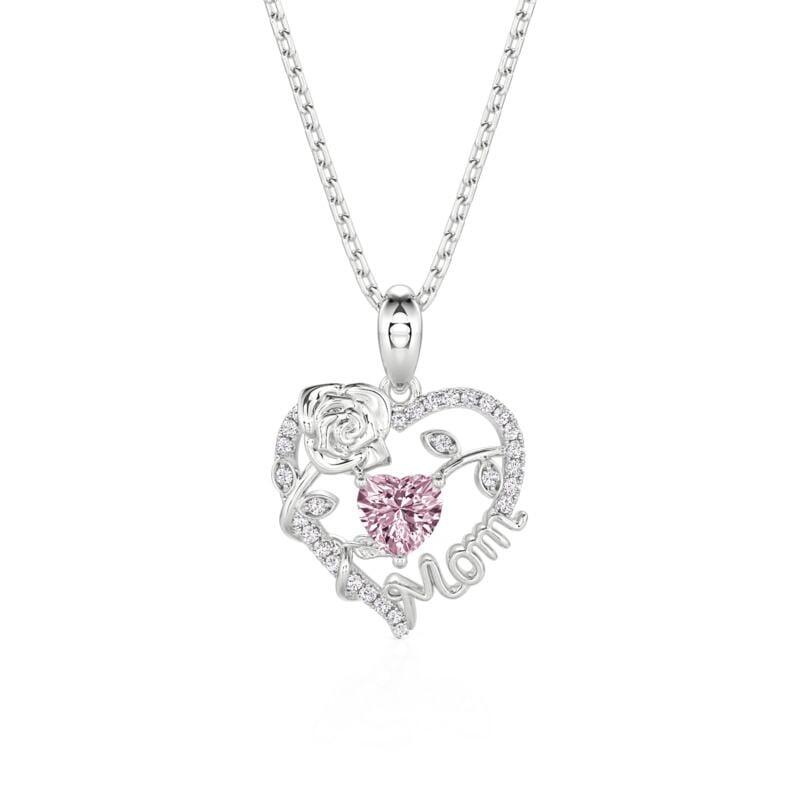Rose for Mom Heart Necklace Sterling Silver