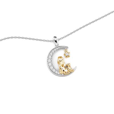 Juelvia Custom Mom and Baby Lion Moon Necklace with Birthstone