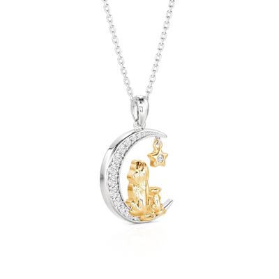 Juelvia Custom Mom and Baby Lion Moon Necklace with Birthstone