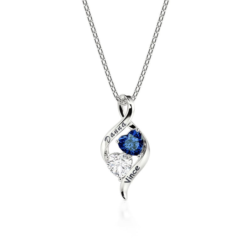 Custom Infinity Necklace 2 Heart Birthstones & Names
