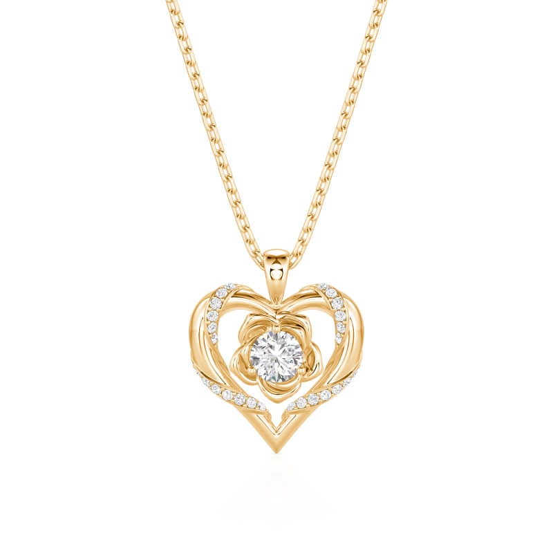 Custom Classic Round Cut Heart Rose Necklace