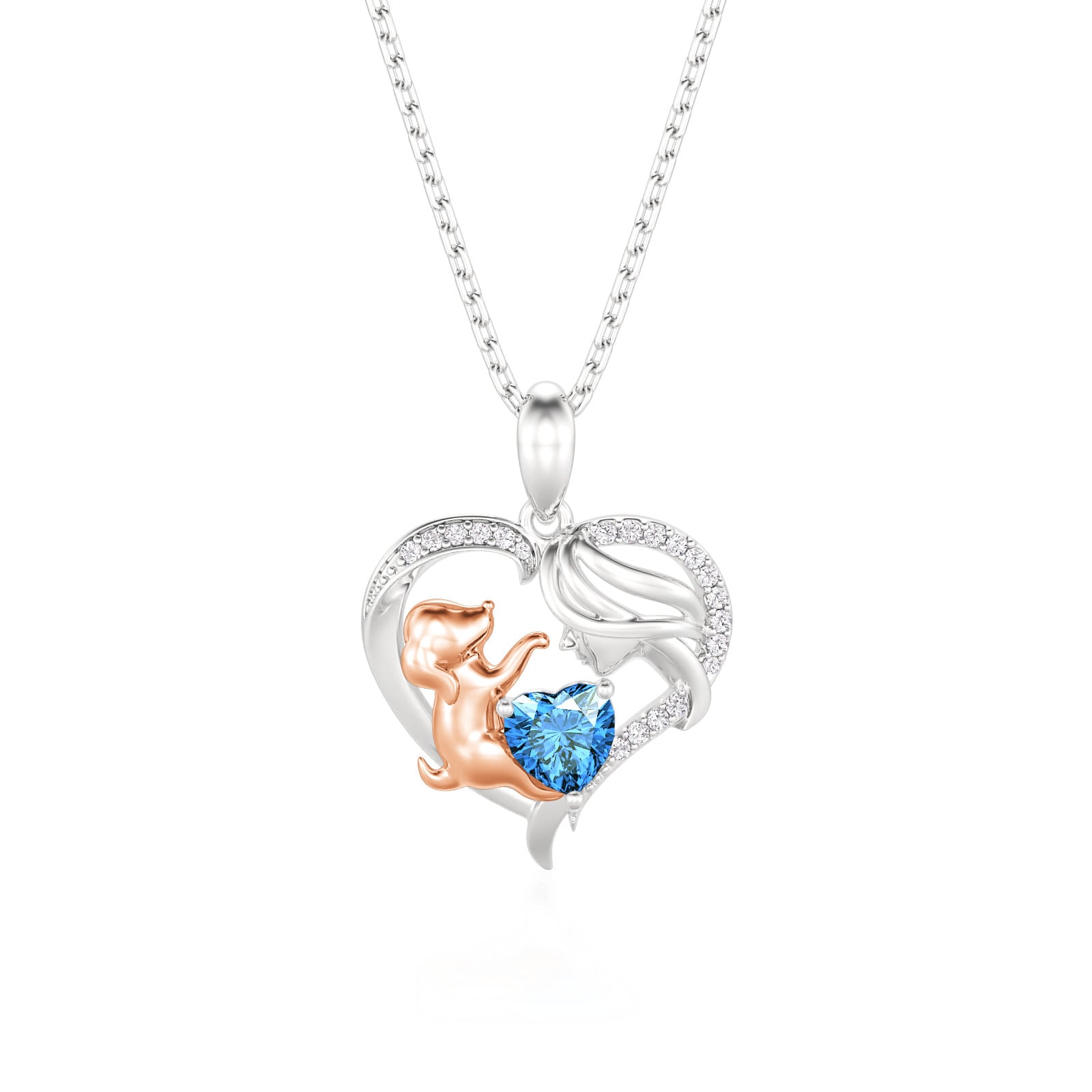 Petland Custom Mom & Dog Heart Necklace with Birthstone